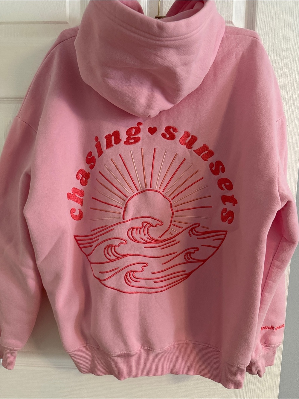 Pink Palm Puff x Amaré Chasing Sunsets Embroidered Hoodie Pink - size Medium
